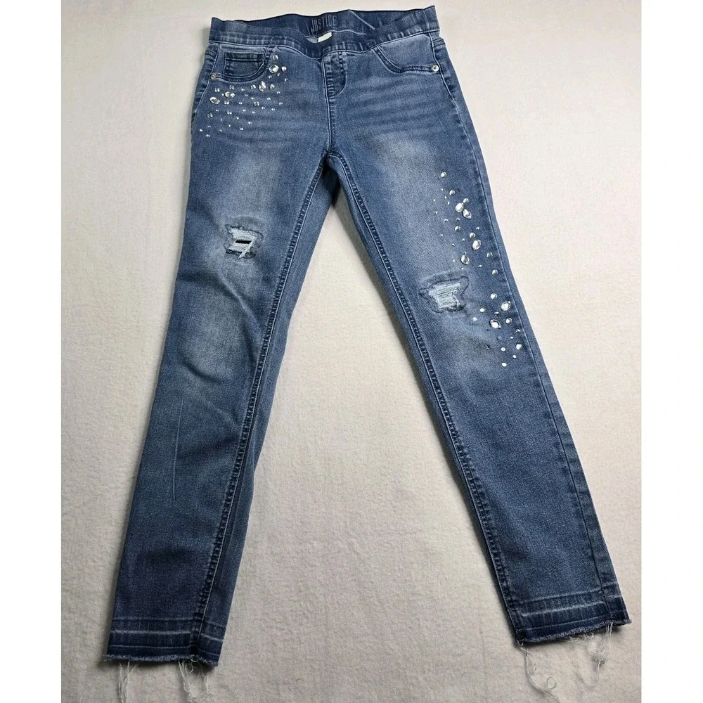 Justice Mid Rise Leggings Youth Girls SZ 16 Rhinestone Embellishments Distressed
